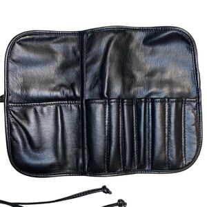 Makeup Brush Roll Black 8 Slot Faux Leather